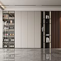 Modern Wine Cabinet Design With White Cabinets And Displayed Wine Bottles