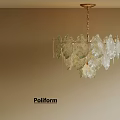 Poliform Modern Chandelier With Leaf Shaped Glass Pieces And Gold Chain