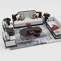 Modern Sofa Coffee Table Combination With Armchairs Pillows And Decorative Rug 3d model