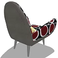 Stylish Accent Chair With Black Red White Abstract Pattern Fabric And Metallic Legs