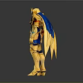 Golden Warrior Character Model With Blue Cape And Decorative Armor Details