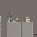 White Modern Dressers With Potted Plant Alarm Clock Photo Frame And Books