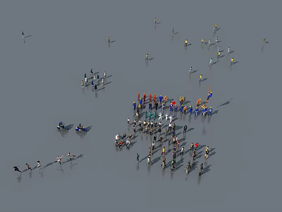 Diverse Group of People in Various Poses and Colors Gathered on Gray Background 3d model