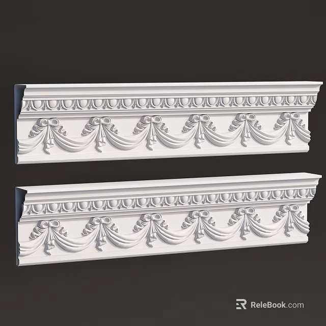 Elegant White Decorative Plaster Cornice Molding With Ornate Patterns For Interior Design 3d model 