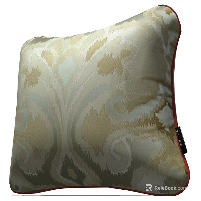 Elegant Decorative Pillow With Damask Pattern In Beige And Light Blue Tones 3d model 