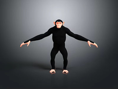 Black Ape Figure Standing With Outstretched Arms And Red Facial Features On Grey Background 3d model