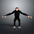 Black Ape Figure Standing With Outstretched Arms And Red Facial Features On Grey Background