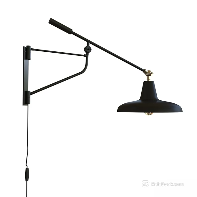 Modern Black Wall Lamp With Adjustable Swing Arm And Stylish Design 3d model 