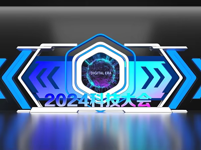 2024 Tech Conference Digital Lead Photo Spot With Futuristic Blue Lighting And Geometric Design 3d model