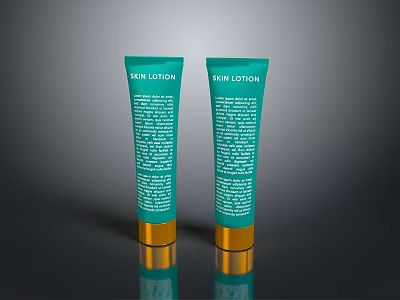 Two Green Skin Lotion Tubes With Gold Base And Smooth Surface Design 3d model