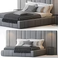 Gray Modern Double Bed With Tufted Upholstered Headboard Pillows And Side Tables