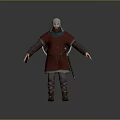 Medieval Warrior Character 3D Model Wearing Red Robe Helmet Holding Knife With Leg Armor Boots