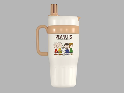 White Peanuts Cartoon Character Tumbler With Beige Handle And Copper Lid 3d model