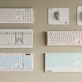 White Computer Keyboards And Mice With Various Designs Displayed On Wall 3d model