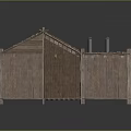 Rustic Wooden Cottage With Tile Roof Chimney And Small Window Exterior