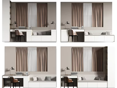 Modern Interior Space With Curtains Desk Chair Sofa And Lamp Setup 3d model