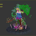 Cat Eared Character With Ice Wolf Spirit And Fire Effects On Stone Platform