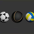 Professional Sports Equipment Display With Soccer Basketball Volleyball Balls On Black Stands