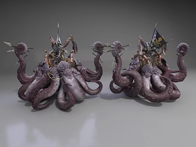 Fantasy Game Movie Character With Octopus Like Body Multiple Tentacles Riding Warrior And Flag 3d model