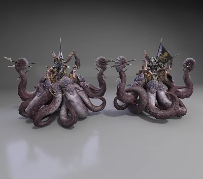 Fantasy Game Movie Character With Octopus Like Body Multiple Tentacles Riding Warrior And Flag 3d model