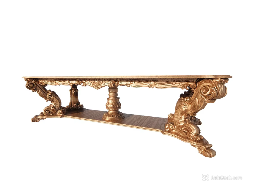 Luxurious Golden Dining Table With Ornate Carved Legs And Intricate Details 3d model 