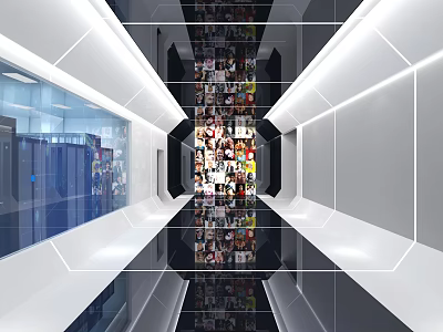 Modern Exhibition Hall Interior With Display Walls Mirrored Floors And LED Lighting 3d model