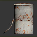Squirrel Investigating Rusty Metal Can With Red Rust And Open Lid On Dark Background
