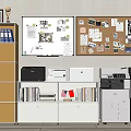 Practical Office Appliances in Organized Office with Filing Cabinets Bookshelves Cork Boards and Whiteboards