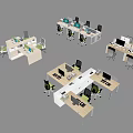 Modern Office Desks With Computer Monitors Ergonomic Chairs And Various Layouts 3d model
