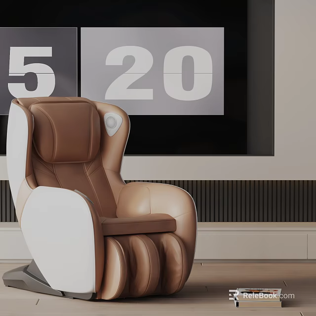 Modern Brown and White Leather Massage Chair with Ergonomic Design for Comfortable Home Relaxation 3d model 