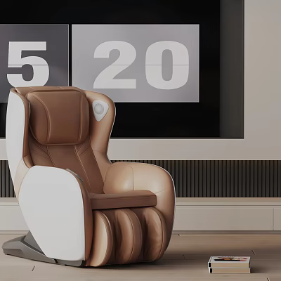 Modern Brown and White Leather Massage Chair with Ergonomic Design for Comfortable Home Relaxation 3d model