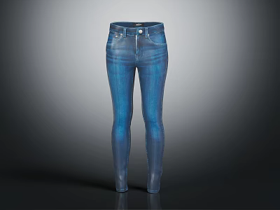 Blue Denim Jeans Slim Fit Classic Design With Pockets And Zipper 3d model