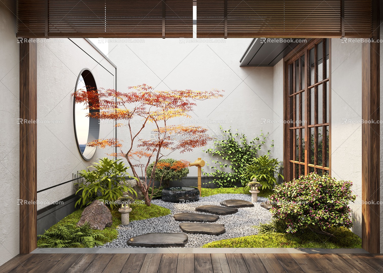 Zen patio courtyard landscape plant landscape sketch courtyard landscape moss landscape 3d model