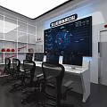 Modern Monitoring Room Interior With Multiple Monitors Control Desk And Ergonomic Chairs