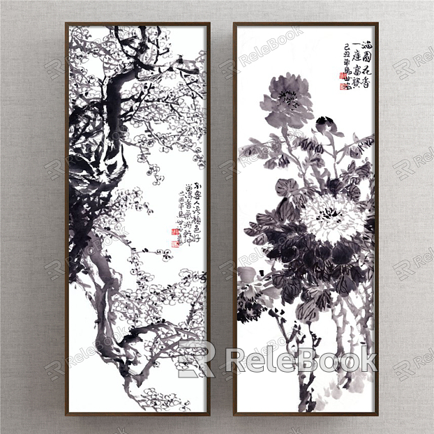 Chinese-style plant painting black and white porch plum model