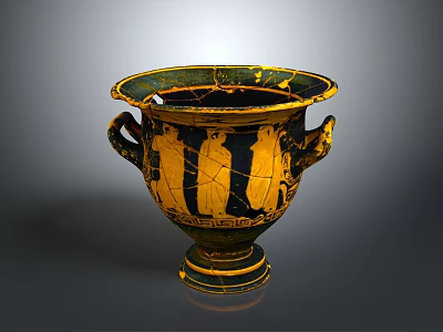Yellow and Black Amphora with Human Figures as Decorative Household Item 3d model