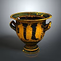 Yellow and Black Amphora with Human Figures as Decorative Household Item