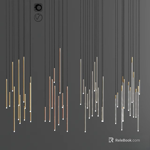 Modern Contemporary Chandelier With Slender Metallic Rods In Gold Silver Tones 3d model 