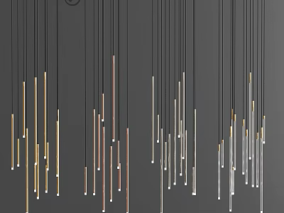 Modern Contemporary Chandelier With Slender Metallic Rods In Gold Silver Tones 3d model