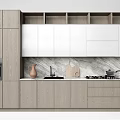 Modern Light Wood And White Kitchen Cabinets With Marble Countertop 3d model