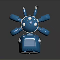 Detailed Futuristic Blue Robotic Creature With Mechanical Legs And Red Lights