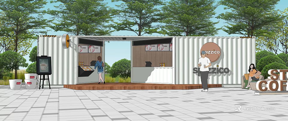 Container Building Pizza Shop With Open Design Outdoor Setting And Counter 3d model 
