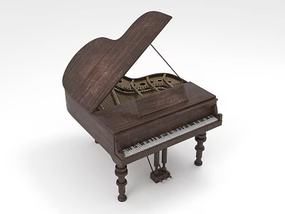 Elegant Wooden Piano With Open Lid Internal Structure And Pedals 3d model