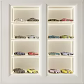 Decorative Cabinet With Multiple Shelves Displaying Colorful Model Car Collection 3d model