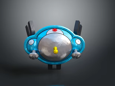 Blue Cartoon Robot With Silver Round Body Yellow Part Black Side Structures And Eyes 3d model