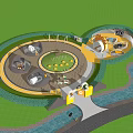 Modern Outdoor Children's Playground Design With Circular Layout Greenery And Play Equipment