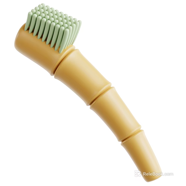 Durable Household Brush with Yellow Bamboo like Handle and Green Bristles for Daily Use 3d model 