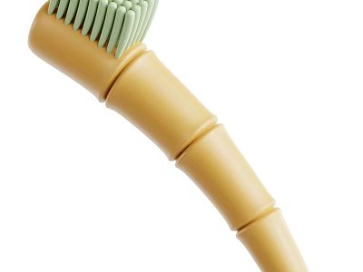 Durable Household Brush with Yellow Bamboo like Handle and Green Bristles for Daily Use 3d model