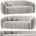 Modern Two Seater Sofa With Gray Velvet Upholstery Curved Design And Round Pillows