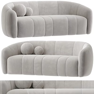 Modern Two Seater Sofa With Gray Velvet Upholstery Curved Design And Round Pillows 3d model
